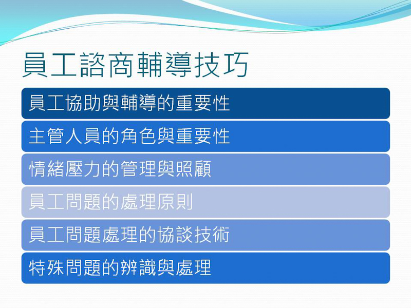 2015 領導統御課程 (X) – 員工諮商輔導技巧
